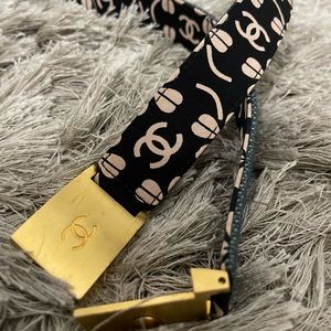 Chanel Black / Denim Logo Clover Buckle Belt